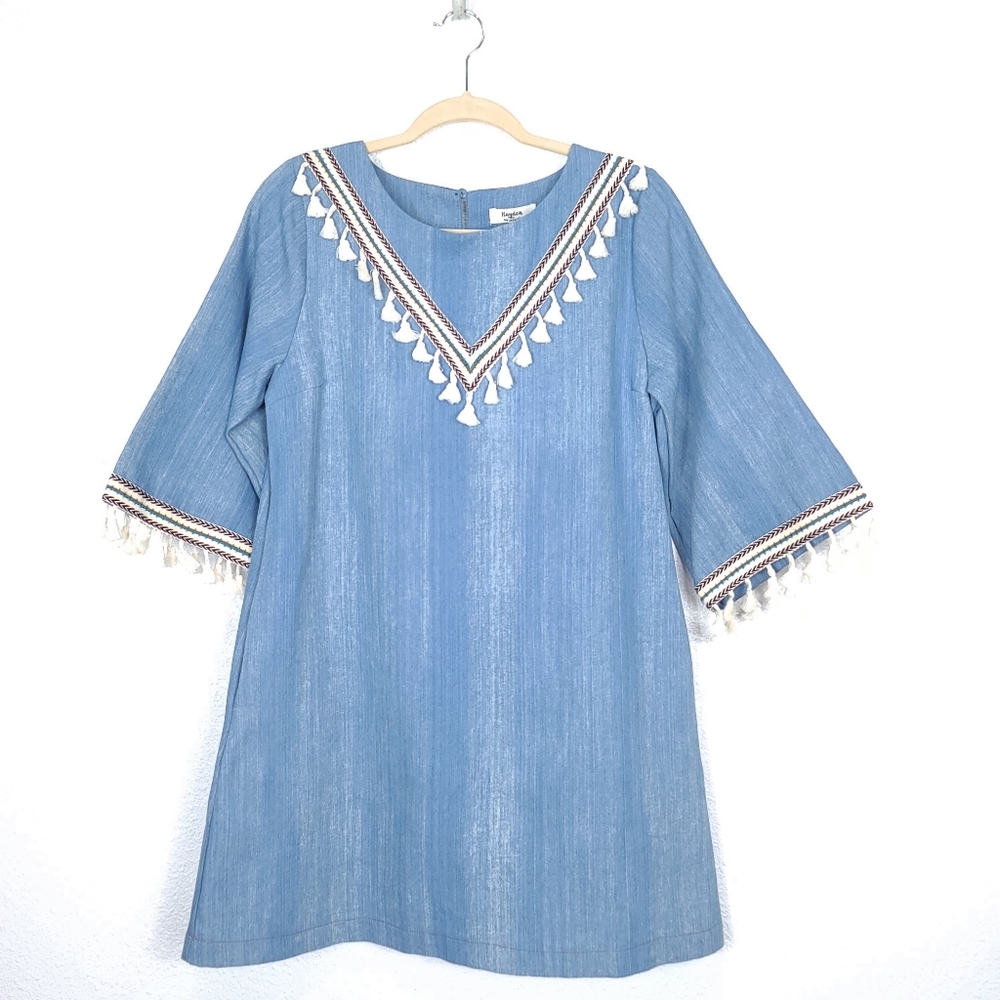 HAYDEN LA Boho Denim Chambray Tassels Mini Dress - Picture 3 of 16